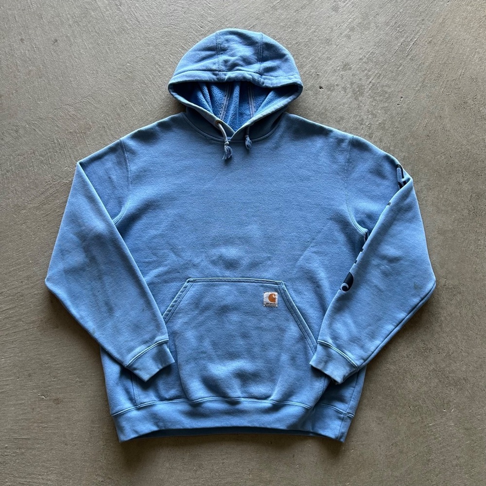 Carhartt Sweatshirt Size Large Light Blue Original Fit Hoodie Logo Pullover